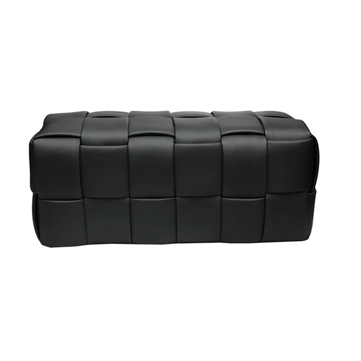 Otoman de depozitare din piele pentru acasă, negru
