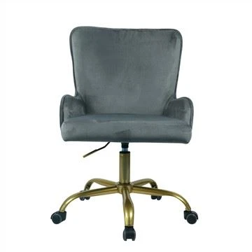 Scaun de birou din catifea cu picioare din metal auriu (gri)