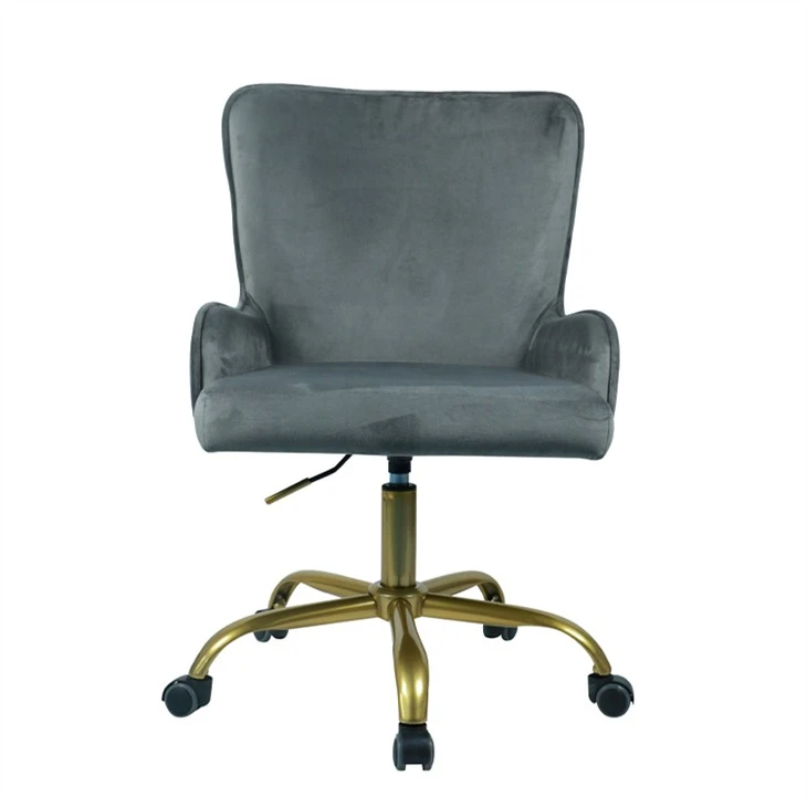 Scaun de birou din catifea cu picioare din metal auriu (gri)